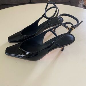 J. Crew Black Patent Leather Ankle Strap Heels